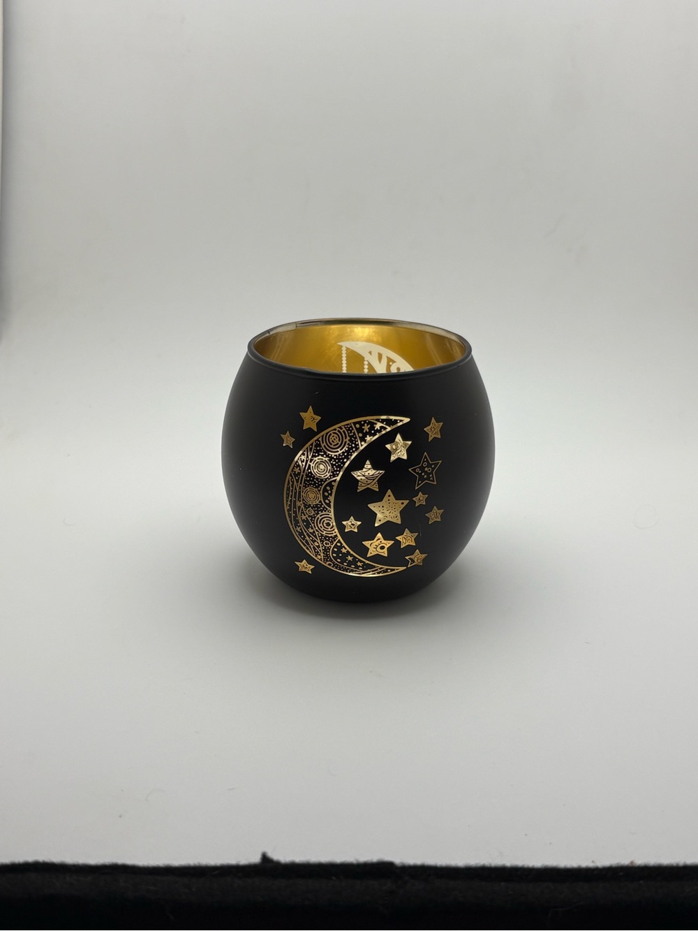 Celestial Moon & Stars Black Gold Glass Candle Holder Witchy Decor